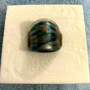 Murano glass ring silver green black size 7